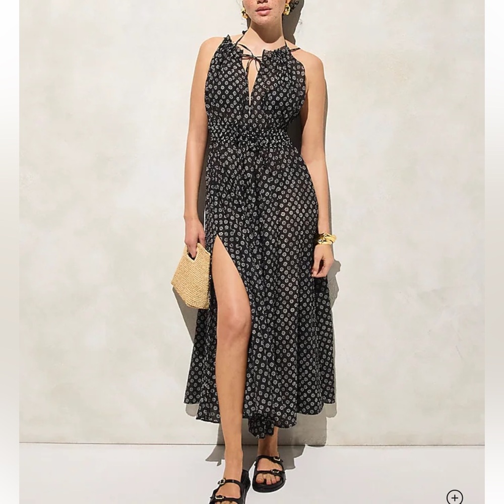 NWT - J. Crew Women’s Crinkled Maxi Dress - Black/White Block Print - Sz M - Picture 2 of 15